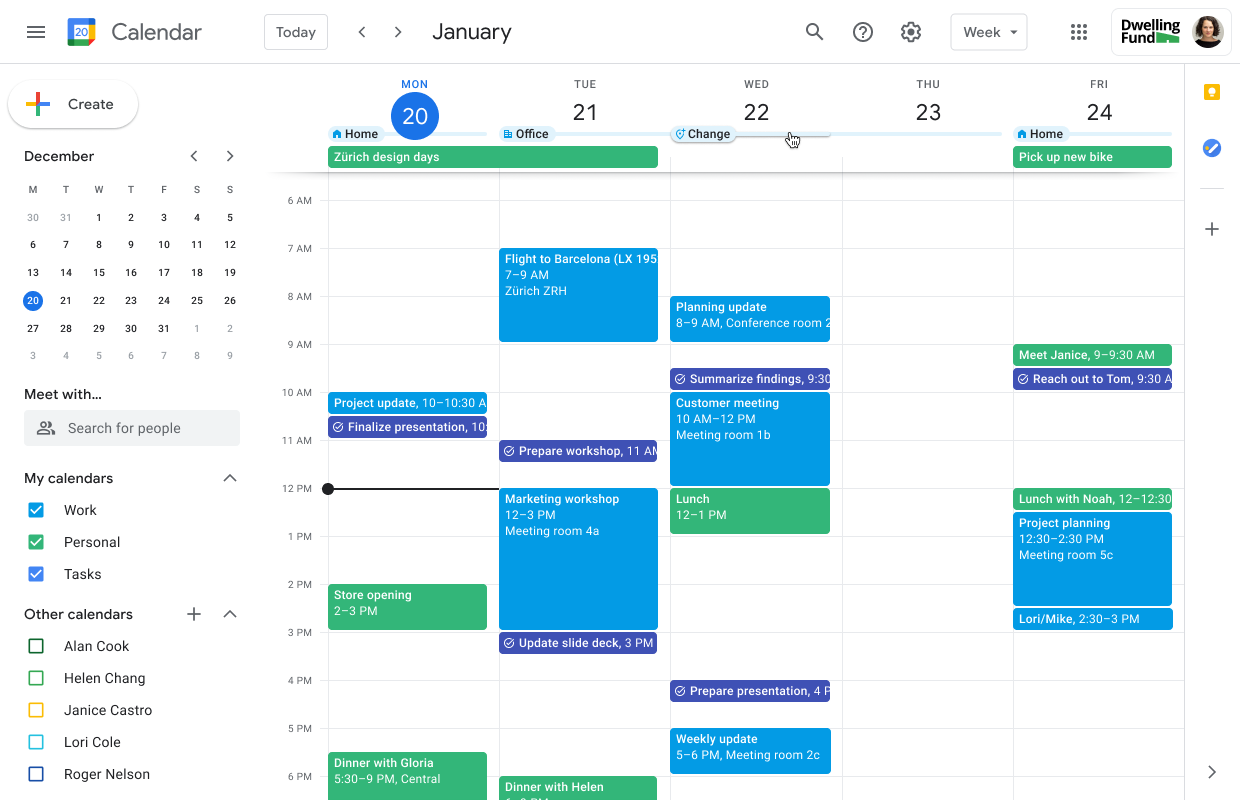 screenshot of Google Calendar